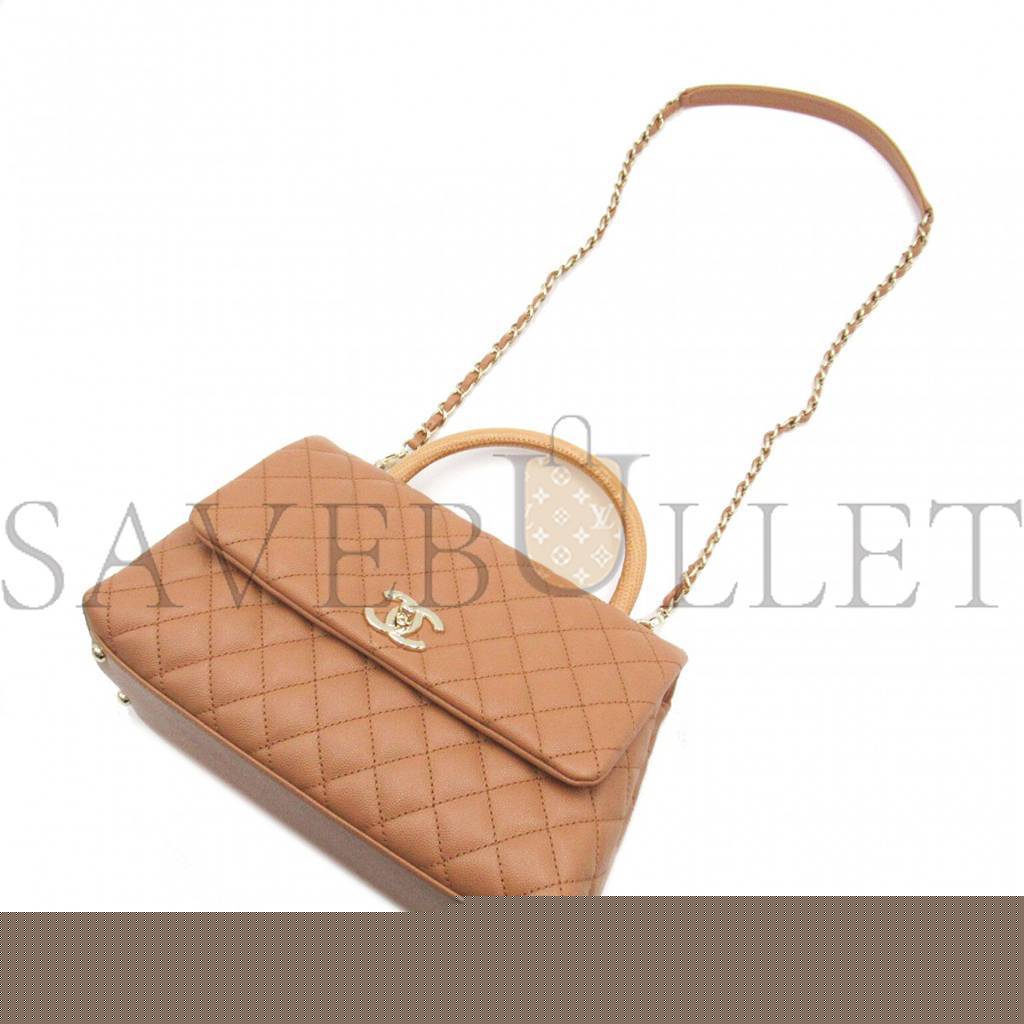 Ch*el master coco handle chain shoulder crossbody bag caviar skin beige a92990 (24*14*10cm)